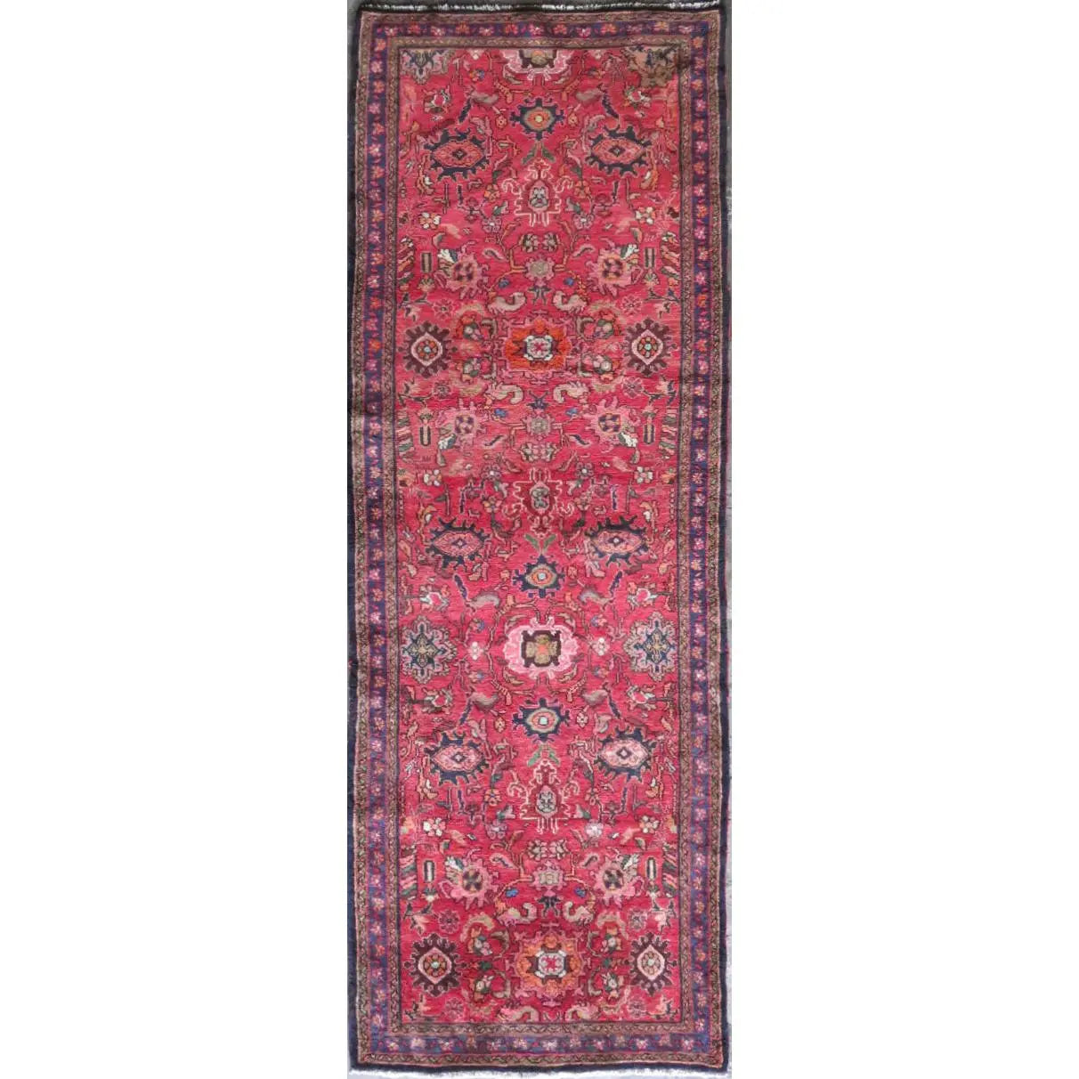 One Of The Kind Hand-Knotted Persian Wool Rug _ Luxurious Vintage Design, 10'10" x 3'3", Artisan Crafted
